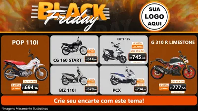 Modelo de TV para TV Horizontal com o tema Black Friday para Concessionaria de Motos