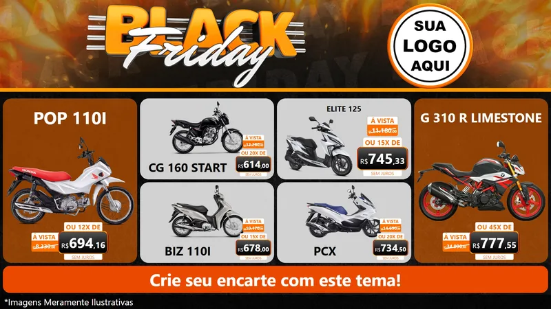 Modelo de TV para TV Horizontal com o tema Black Friday para Concessionaria de Motos