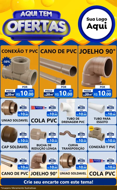 Modelo de Encarte para Encarte Grande com o tema Aqui Tem Ofertas para Tubos e conexões