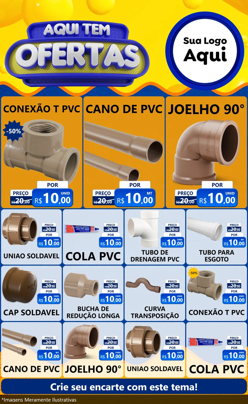 Modelo de Encarte para Encarte Grande com o tema Aqui Tem Ofertas para Tubos e conexões