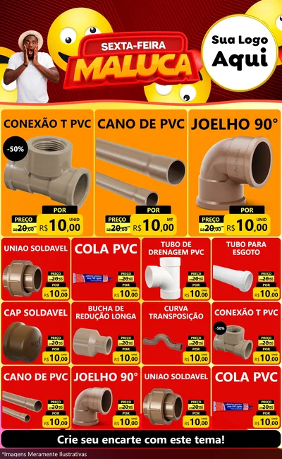 Modelo de Encarte para Encarte Grande com o tema Sexta-feira Maluca para Tubos e conexões