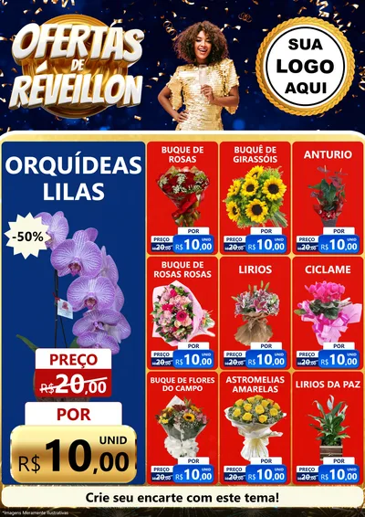 Modelo de Encarte para Encarte A4 Vertical com o tema Ofertas de Réveillon para Floricultura e jardim
