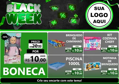 Modelo de Encarte para Encarte A4 Horizontal com o tema Black Week para Brinquedos
