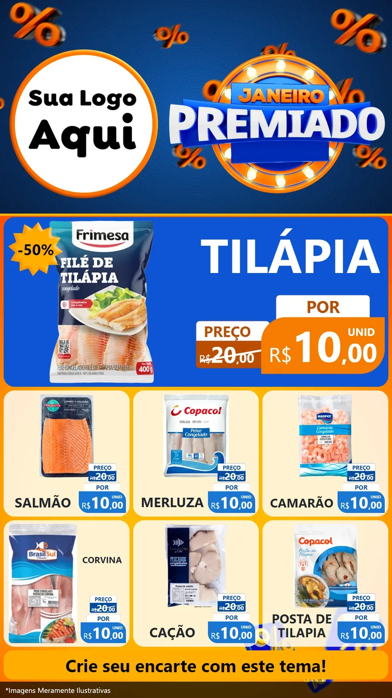 Modelo de Rede Social para Stories com o tema Janeiro Premiado para Peixaria