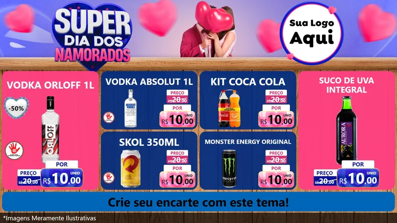 Modelo de TV para TV Horizontal com o tema Super Dia dos Namorados para Distribuidora de bebidas