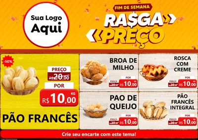 Modelo de Encarte para Encarte A4 Horizontal com o tema Fim de Semana Rasga Preços para Padaria