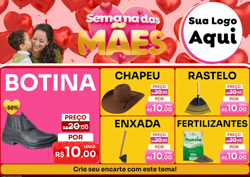Modelo de Encarte para Encarte A4 Horizontal com o tema Semana Das Mães para Agropecuária