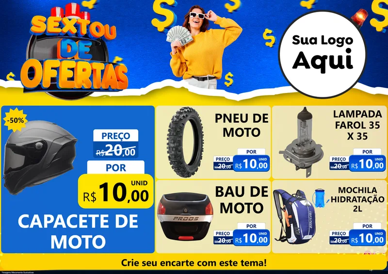 Modelo de Encarte para Encarte A4 Horizontal com o tema Sextou de Ofertas para Moto peças
