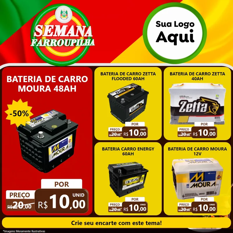 Modelo de Rede Social para Feed Facebook com o tema Semana Farroupilha para Baterias Elétricas