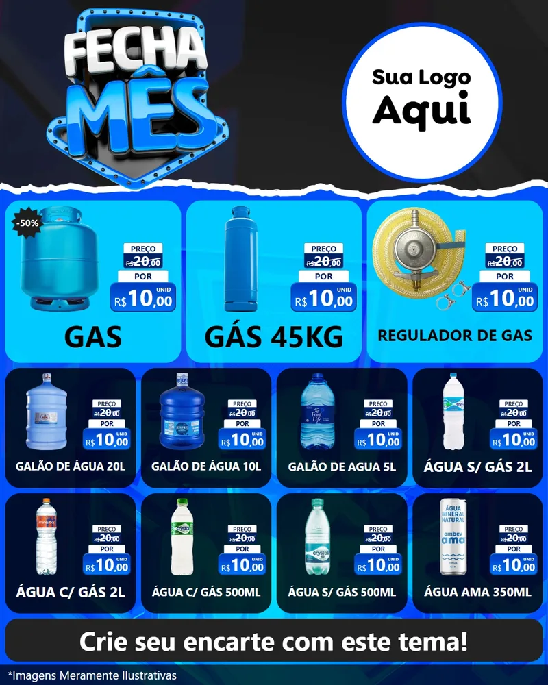 Modelo de Rede Social para Feed Instagram com o tema Fecha Mês para Água e gás