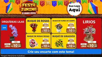 Modelo de TV para TV Horizontal com o tema Festa Junina de Grandes Ofertas para Floricultura e jardim