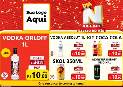 Modelo de Encarte para Encarte A4 Horizontal com o tema Dia N o Dia Mais Barato do Mês para Distribuidora de bebidas