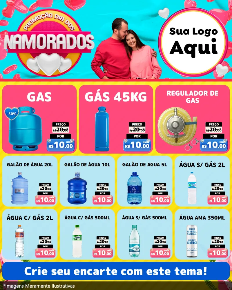 Modelo de Rede Social para Feed Instagram com o tema Promoção Dia dos Namorados para Água e gás