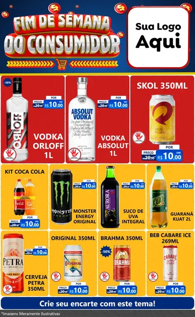 Modelo de Encarte para Encarte Grande com o tema Fim de Semana do Consumidor para Distribuidora de bebidas