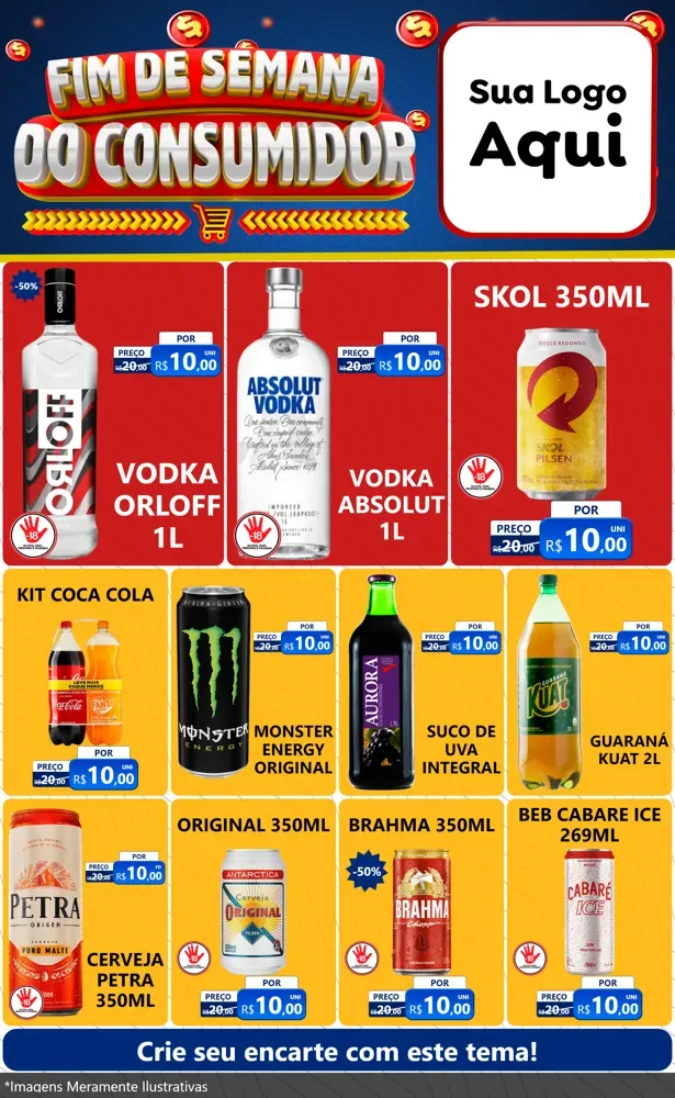 Modelo de Encarte para Encarte Grande com o tema Fim de Semana do Consumidor para Distribuidora de bebidas