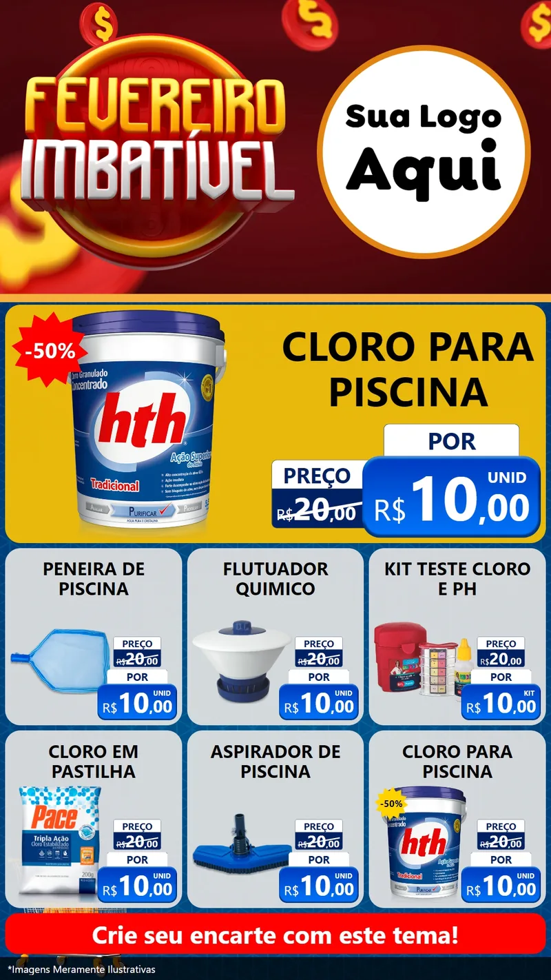 Modelo de Rede Social para Stories com o tema Fevereiro Imbatível para Produtos para Piscina