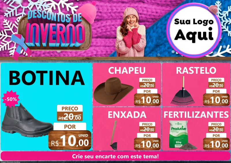 Modelo de Encarte para Encarte A4 Horizontal com o tema Descontos de Inverno para Agropecuária
