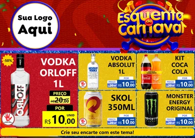 Modelo de Encarte para Encarte A4 Horizontal com o tema Esquenta de Carnaval para Distribuidora de bebidas