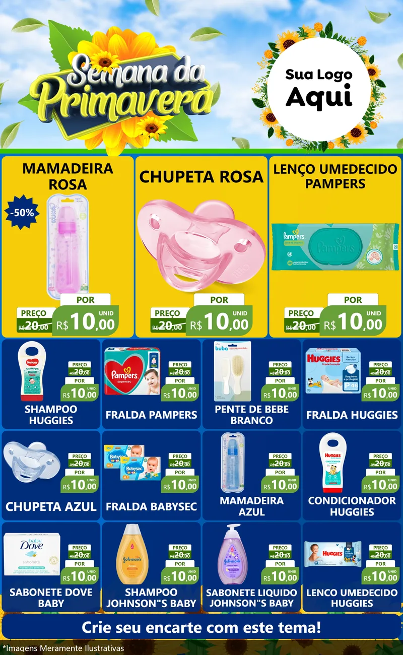 Modelo de Encarte para Encarte Grande com o tema Semana da Primavera para Bebês