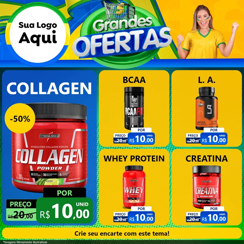 Modelo de Rede Social para Feed Facebook com o tema Grandes Ofertas para Suplementos alimentares