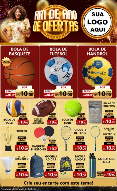 Modelo de Encarte para Encarte Grande com o tema Fim de Ano de Ofertas para Artigos Esportivos