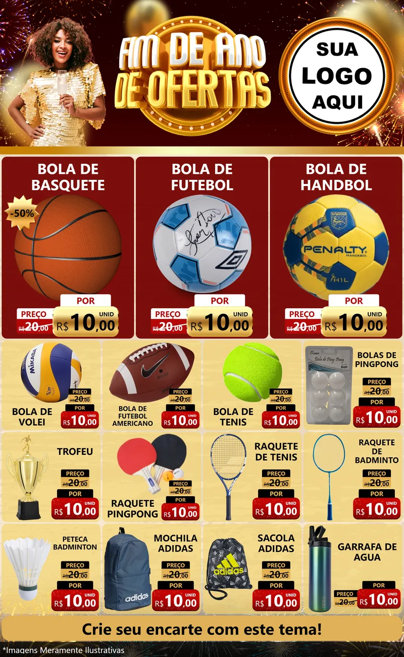 Modelo de Encarte para Encarte Grande com o tema Fim de Ano de Ofertas para Artigos Esportivos