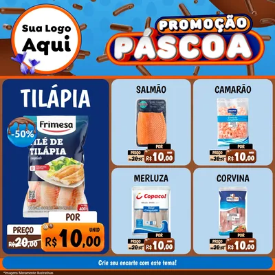 Modelo de Rede Social para Feed Facebook com o tema Promoção Páscoa para Peixaria