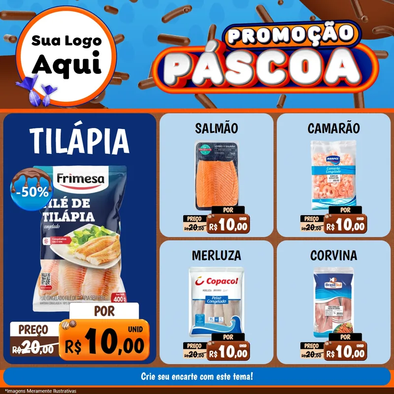 Modelo de Rede Social para Feed Facebook com o tema Promoção Páscoa para Peixaria