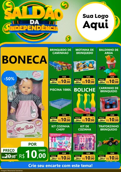 Modelo de Encarte para Encarte A4 Vertical com o tema Saldão da Indepêndencia para Brinquedos