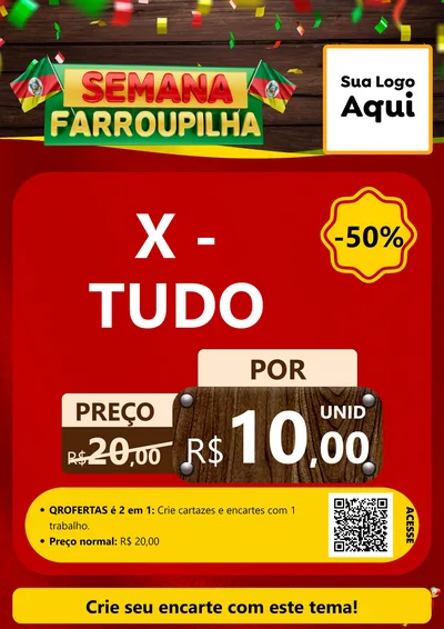 Modelo de Cartaz para Cartaz A4 Vertical com o tema Semana Farroupilha para Hamburgueria