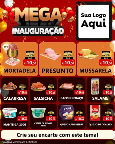 Modelo de Rede Social para Feed Instagram com o tema Mega Inauguração para Frios e Laticínios