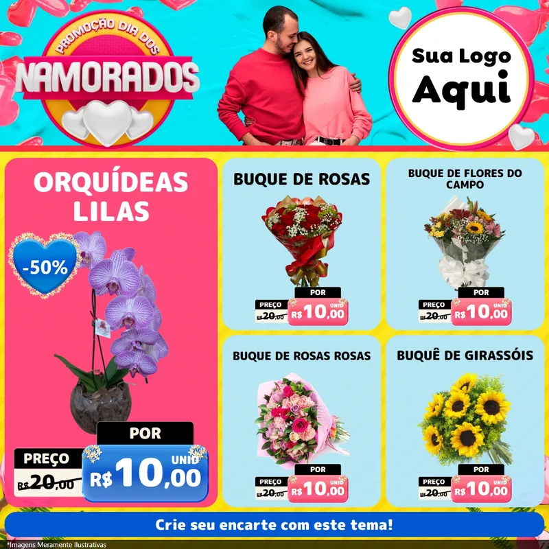 Modelo de Rede Social para Feed Facebook com o tema Promoção Dia dos Namorados para Floricultura e jardim