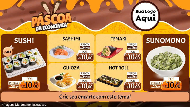 Modelo de TV para TV Horizontal com o tema Páscoa da Economia para Comida japonesa
