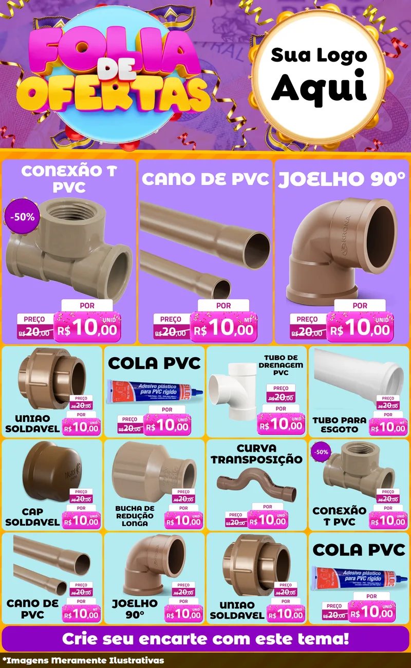 Modelo de Encarte para Encarte Grande com o tema Folia de Ofertas para Tubos e conexões