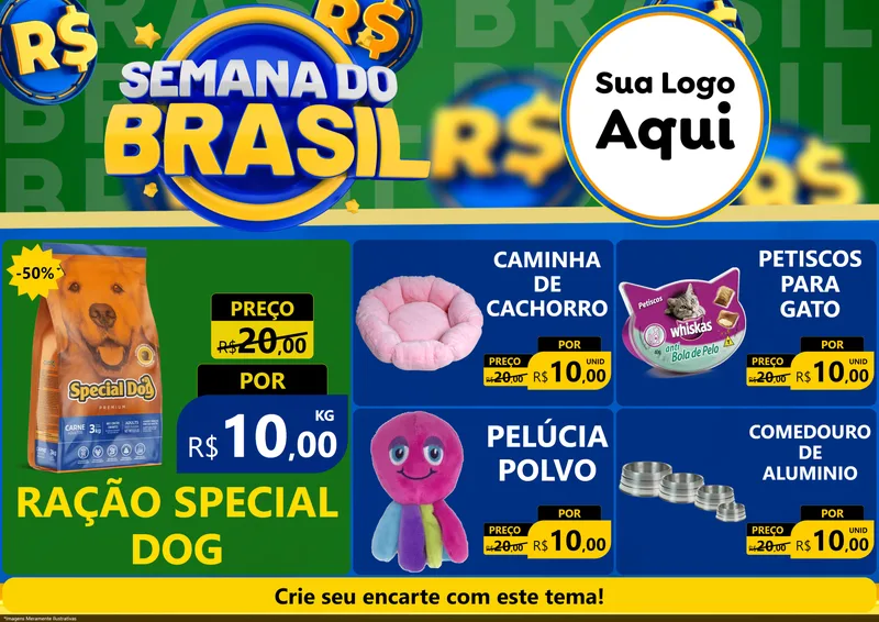 Modelo de Encarte para Encarte A4 Horizontal com o tema Semana Do Brasil para Pet Shop