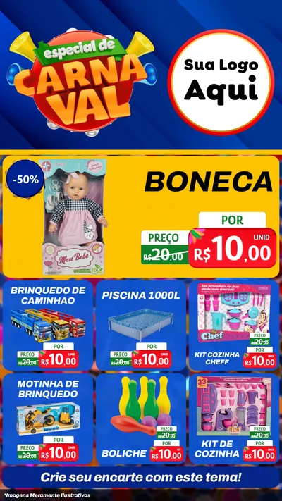 Modelo de Rede Social para Stories com o tema Especial de Carnaval para Brinquedos