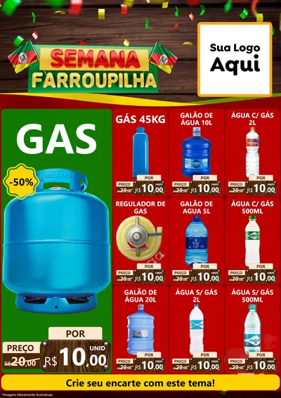 Modelo de Encarte para Encarte A4 Vertical com o tema Semana Farroupilha para Água e gás