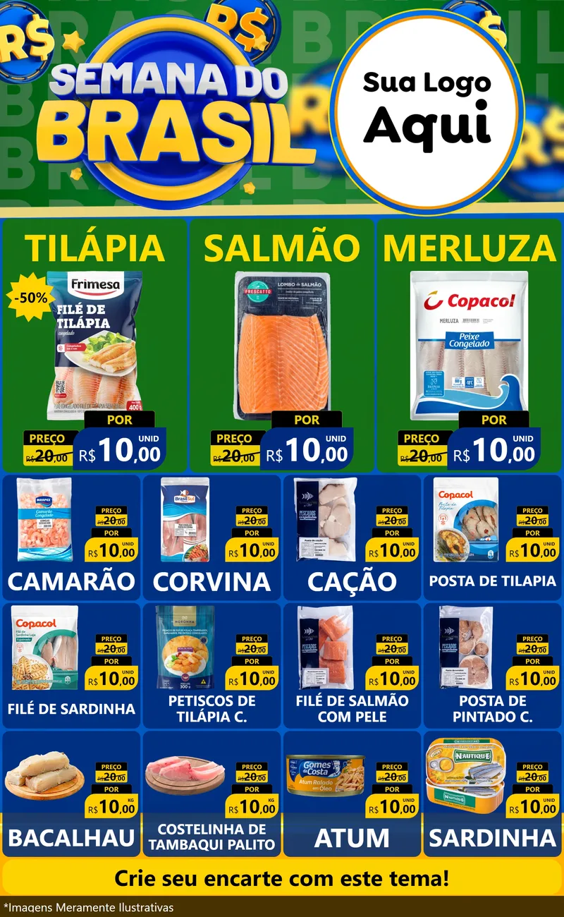 Modelo de Encarte para Encarte Grande com o tema Semana Do Brasil para Peixaria