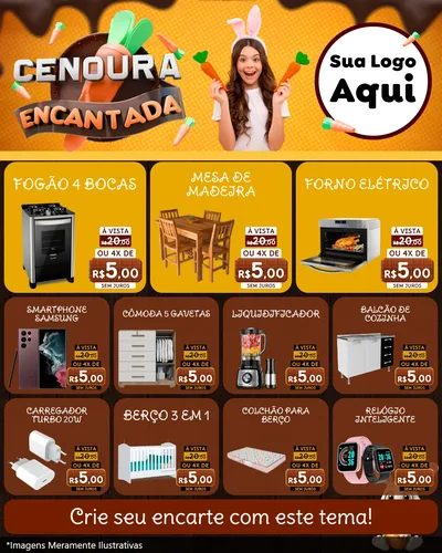 Modelo de Rede Social para Feed Instagram com o tema Cenoura Encantada - Páscoa para Móveis e Eletro