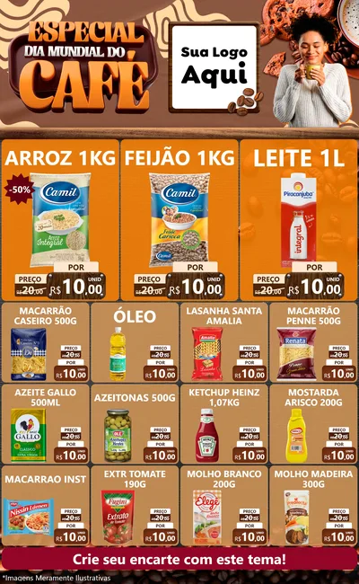 Modelo de Encarte para Encarte Grande com o tema Especial Dia Mundial do Café para Supermercado
