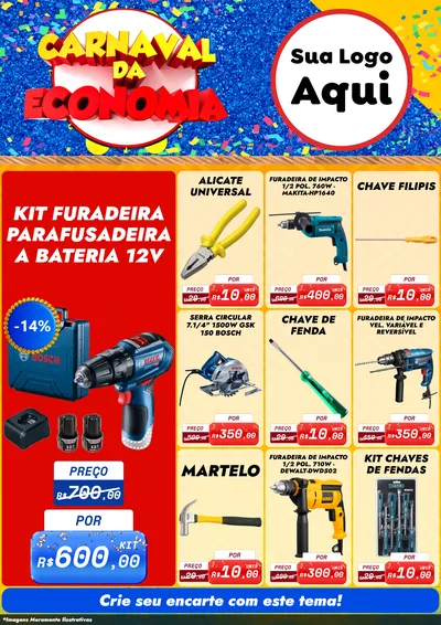 Modelo de Encarte para Encarte A4 Vertical com o tema Carnaval da Economia para Maquinas e Ferramentas