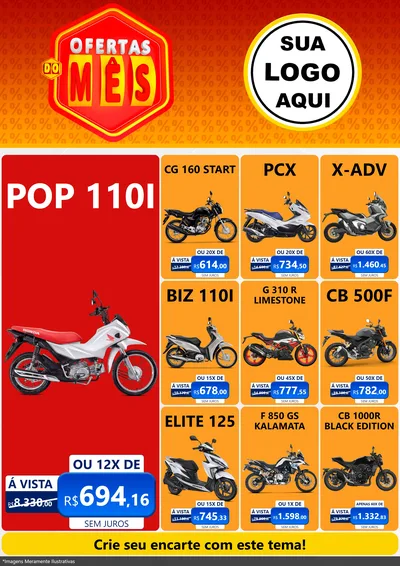 Modelo de Encarte para Encarte A4 Vertical com o tema Ofertas do Mês para Concessionaria de Motos