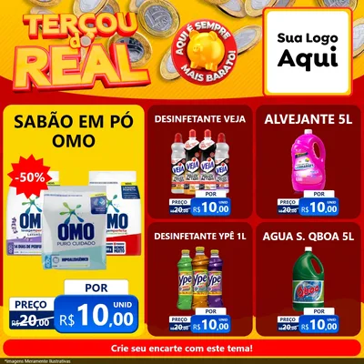 Modelo de Rede Social para Feed Facebook com o tema Terçou do Real para Produtos de Limpeza