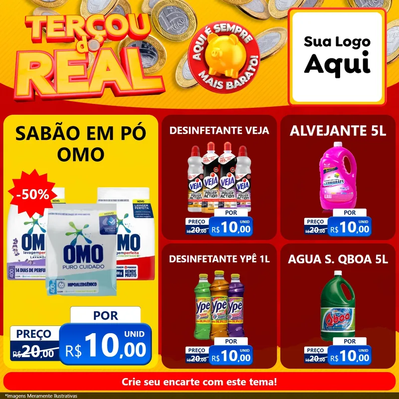 Modelo de Rede Social para Feed Facebook com o tema Terçou do Real para Produtos de Limpeza