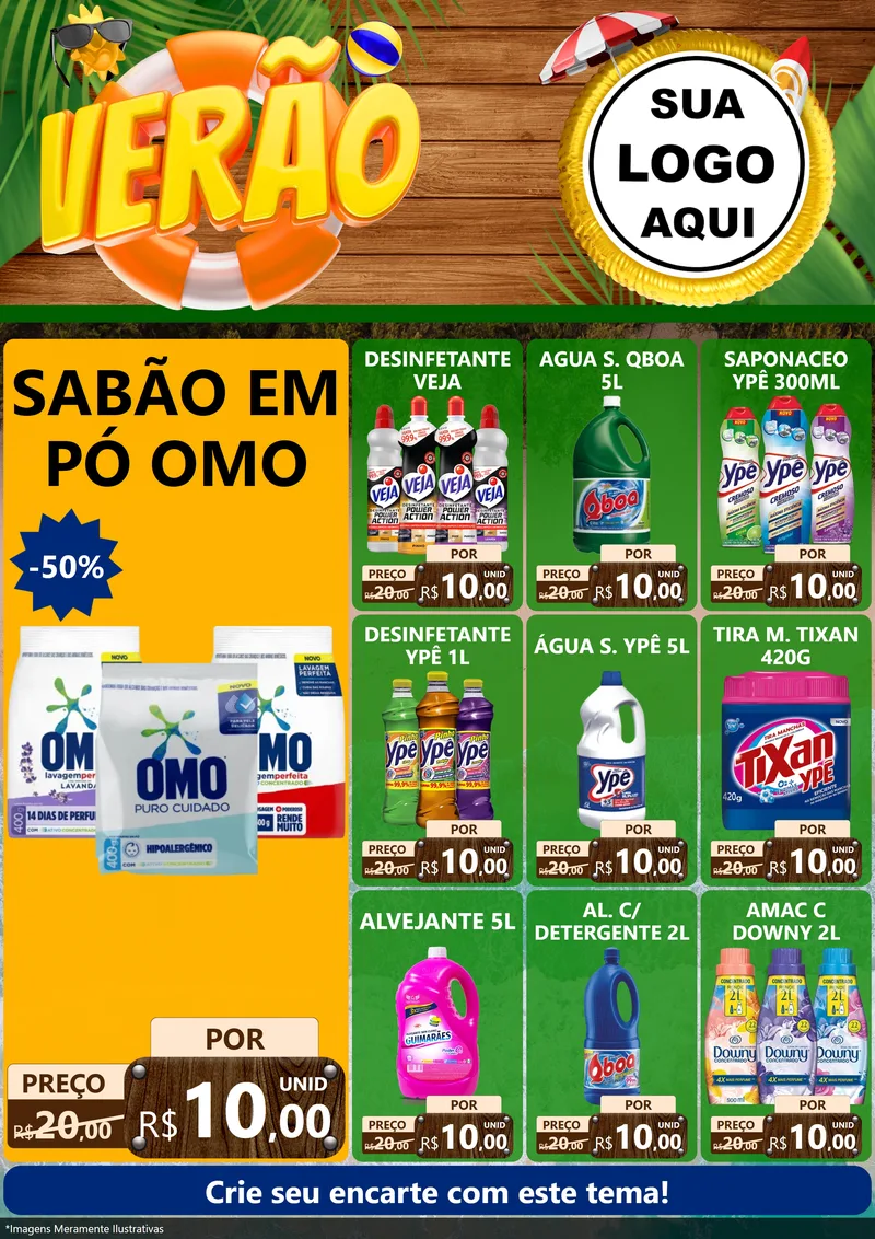 Modelo de Encarte para Encarte A4 Vertical com o tema Verão para Produtos de Limpeza