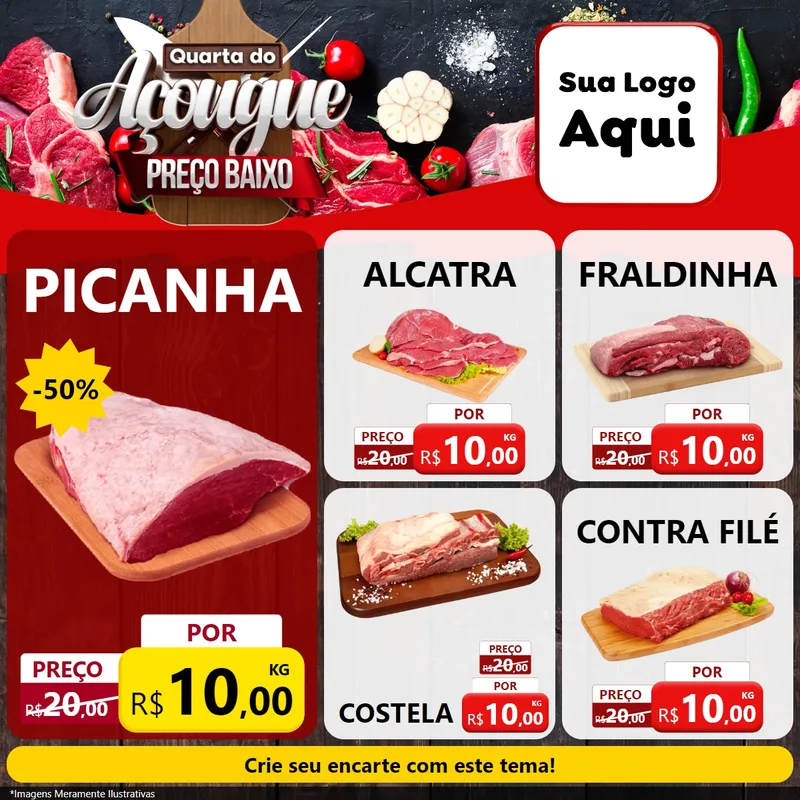 Modelo de Rede Social para Feed Facebook com o tema Quarta do Açougue Preço Baixo para Açougue