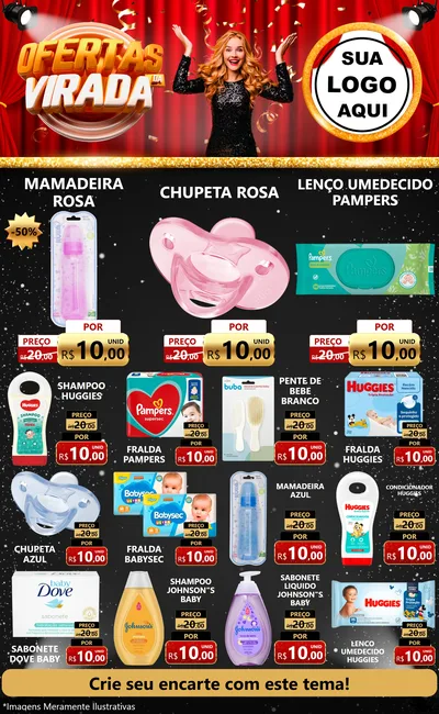 Modelo de Encarte para Encarte Grande com o tema Ofertas da Virada para Bebês