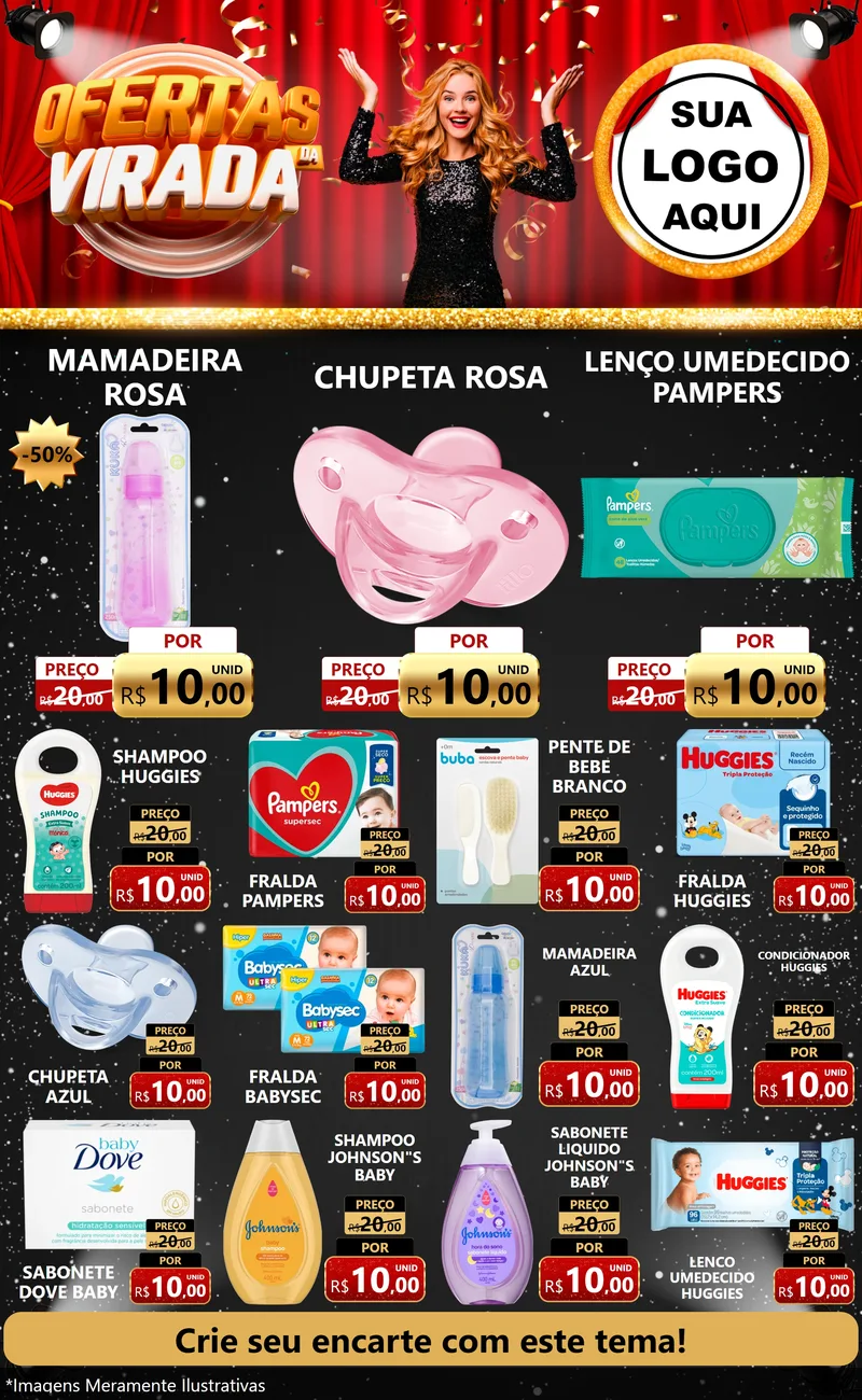 Modelo de Encarte para Encarte Grande com o tema Ofertas da Virada para Bebês