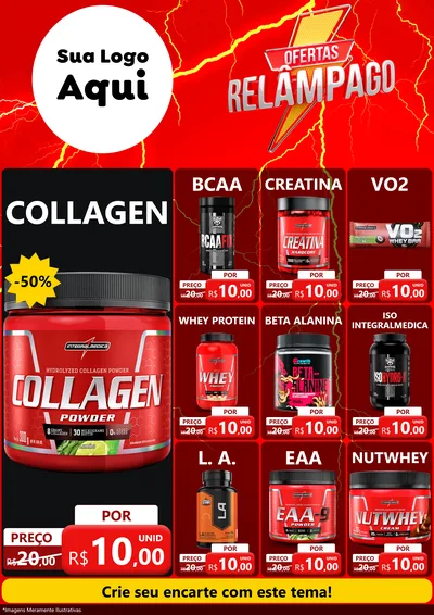 Modelo de Encarte para Encarte A4 Vertical com o tema Ofertas Relâmpago para Suplementos alimentares