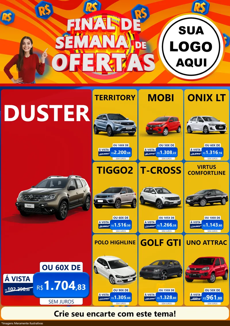 Modelo de Encarte para Encarte A4 Vertical com o tema Final de Semana de Ofertas para Concessionaria de Carros